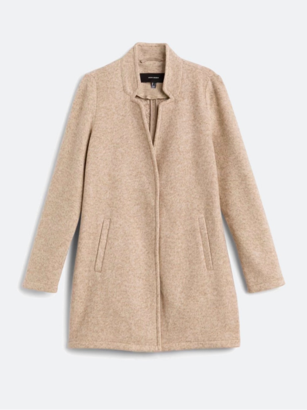 Vero Moda Collarless Wool-Blend Coat - Beige